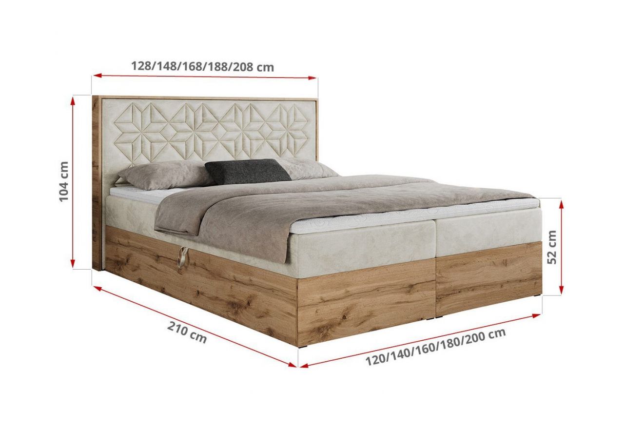 Łóżko kontynentalne NESSI 120x200 - H3 - beżowy, welwet