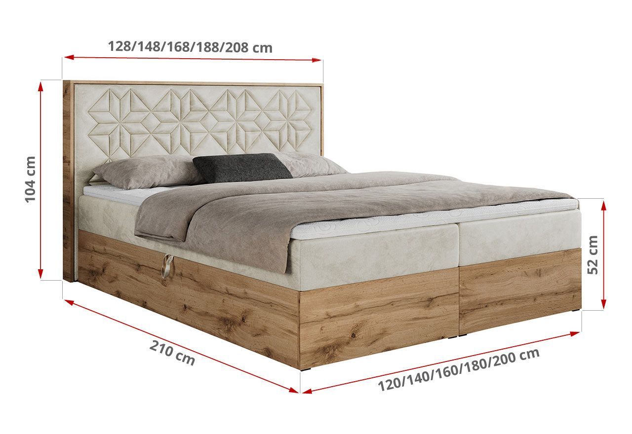 Łóżko kontynentalne NESSI 180x200 - H3 - beżowy, welwet