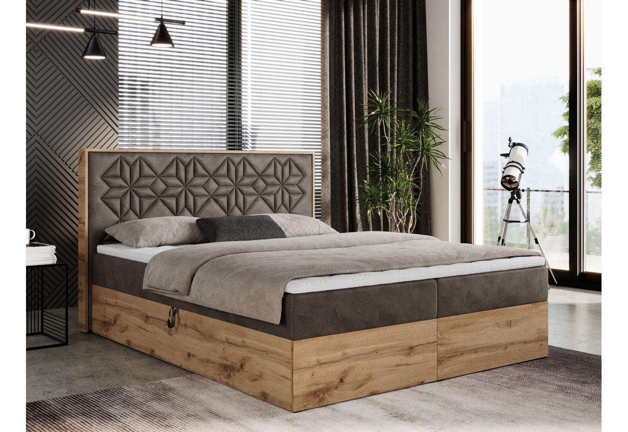 Łóżko kontynentalne NESSI 140x200 - H3 - brązowy, welwet