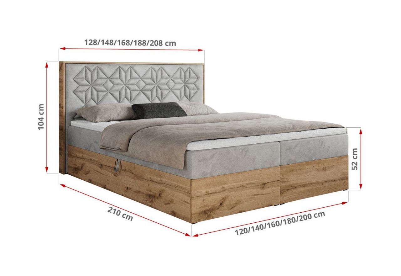 Łóżko kontynentalne NESSI 120x200 - H3 - jasnoszary, welwet