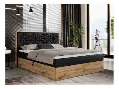 Łóżko kontynentalne NESSI 140x200 - H3 - czarny, ekoskóra