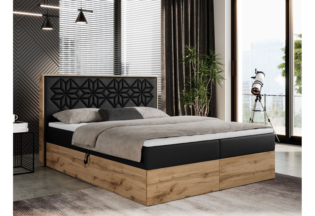 Łóżko kontynentalne NESSI 140x200 - H3 - czarny, ekoskóra