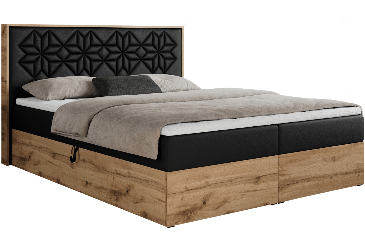 Łóżko kontynentalne NESSI 140x200 - H3 - czarny, ekoskóra