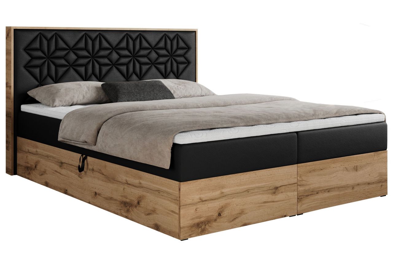 Łóżko kontynentalne NESSI 180x200 - H3 - czarny, ekoskóra