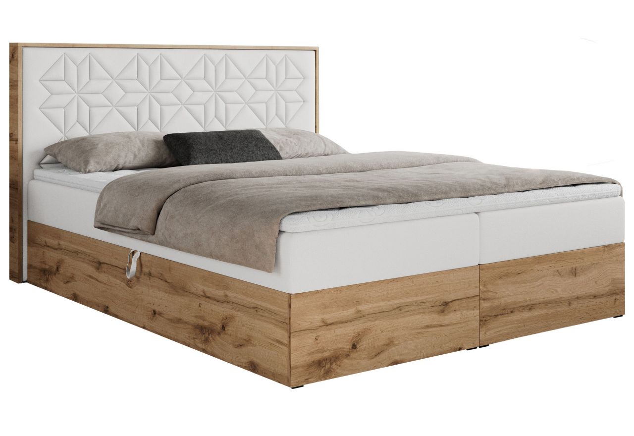 Łóżko kontynentalne NESSI 140x200 - H3 - biały, ekoskóra