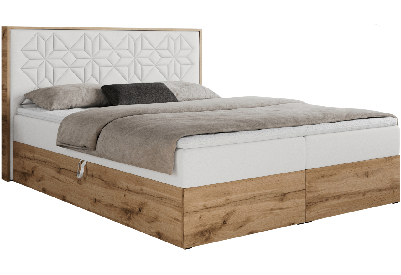 Łóżko kontynentalne NESSI 160x200 - H3 - biały, ekoskóra