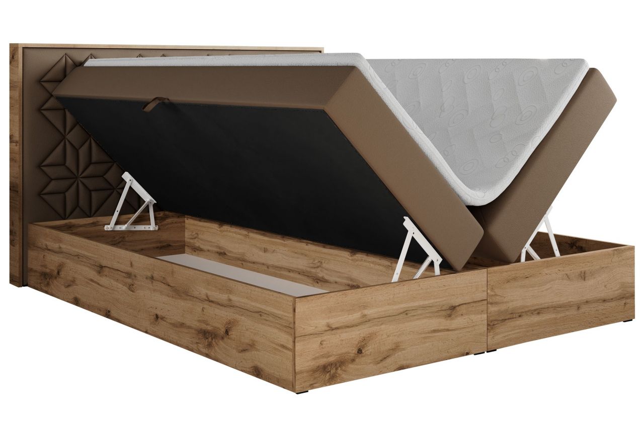 Łóżko kontynentalne NESSI 180x200 - H3 - brązowy, ekoskóra