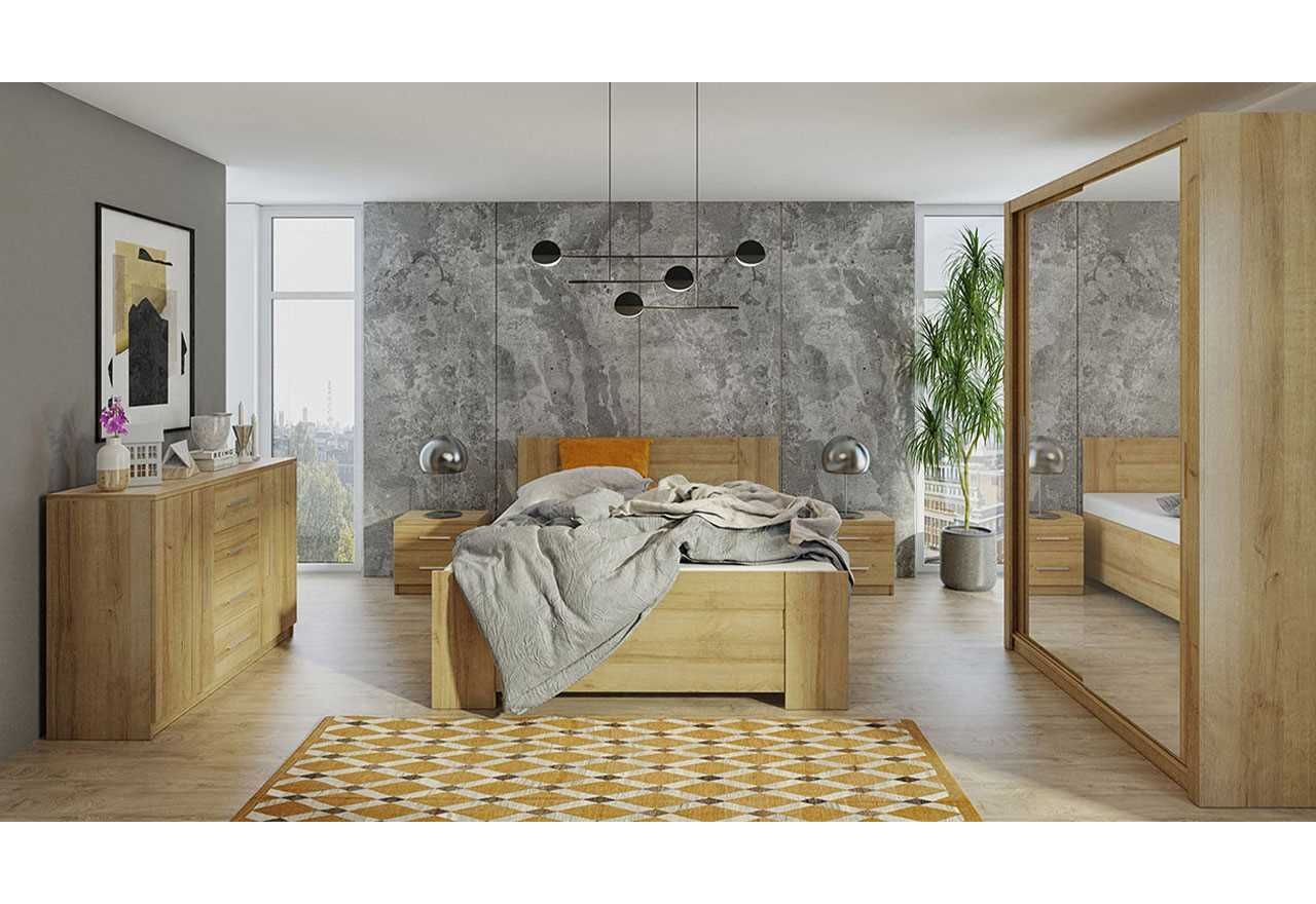 Nowoczesny i praktyczny zestaw mebli do sypialni z łóżkiem i szafą 150 - BERY Dąb Złoty