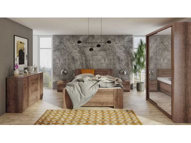 Zestaw mebli do sypialni z pojemną szafą i łóżkiem 160x200 oraz opcją LED - BERY Dąb Monastery