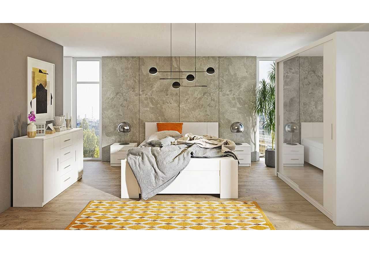 Praktyczny i elegancki zestaw mebli do sypialni z wygodnym łóżkiem 160x200 oraz pojemną szafą 180 - BERY Biały