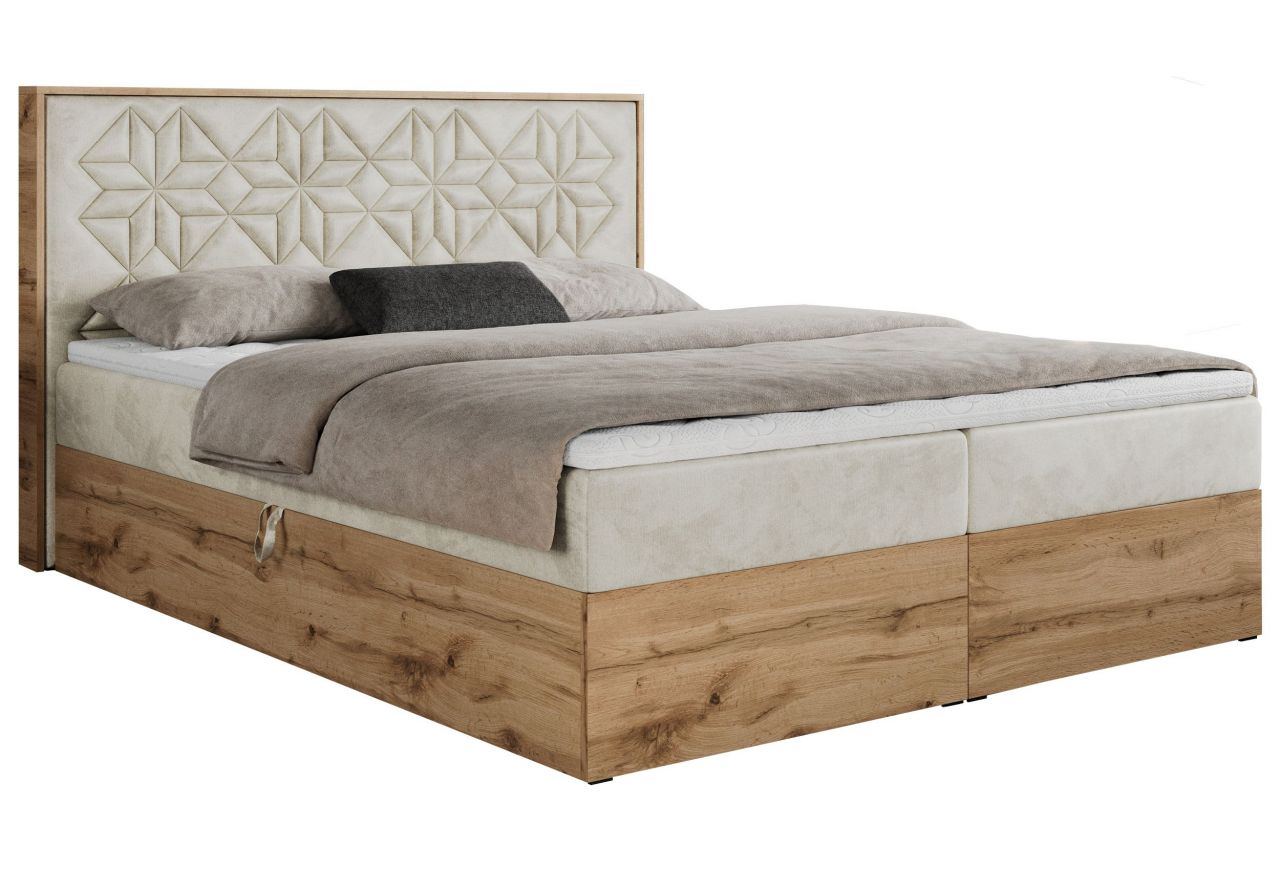 Łóżko kontynentalne NESSI 140x200 - H4 - beżowy, welwet