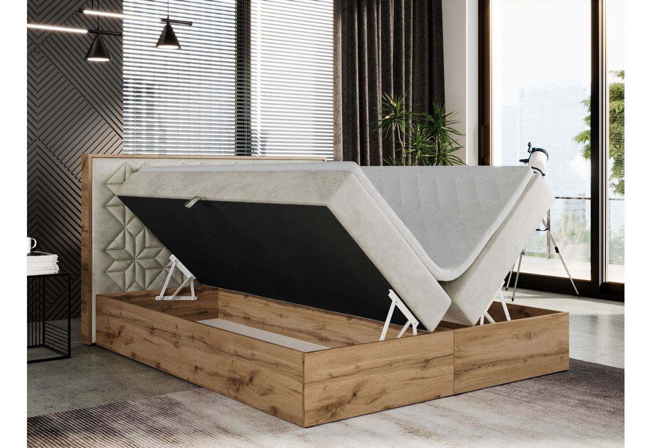 Łóżko kontynentalne NESSI 200x200 - H4 - beżowy, welwet