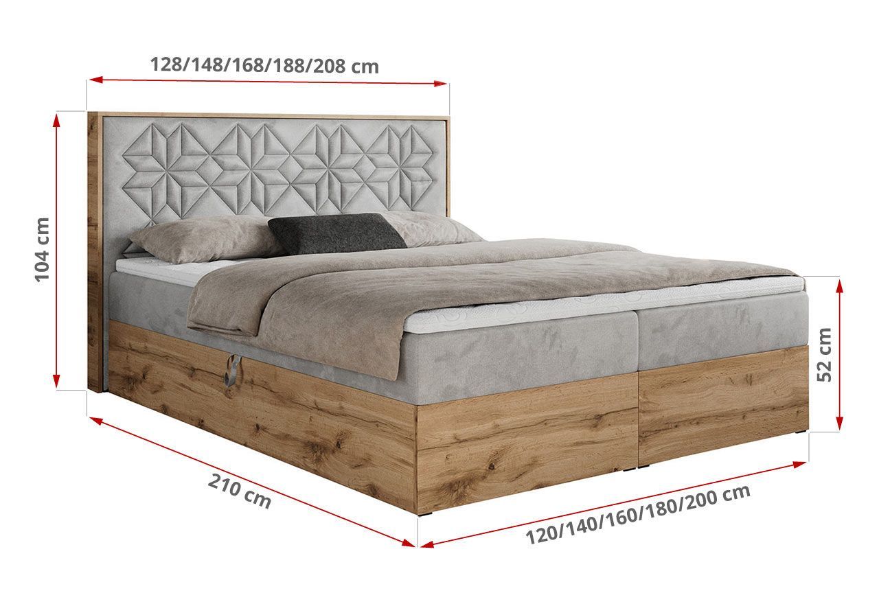 Łóżko kontynentalne NESSI 160x200 - H4 - jasnoszary, welwet