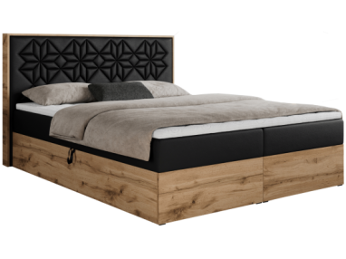 Łóżko kontynentalne NESSI 140x200 - H4 - czarny, ekoskóra