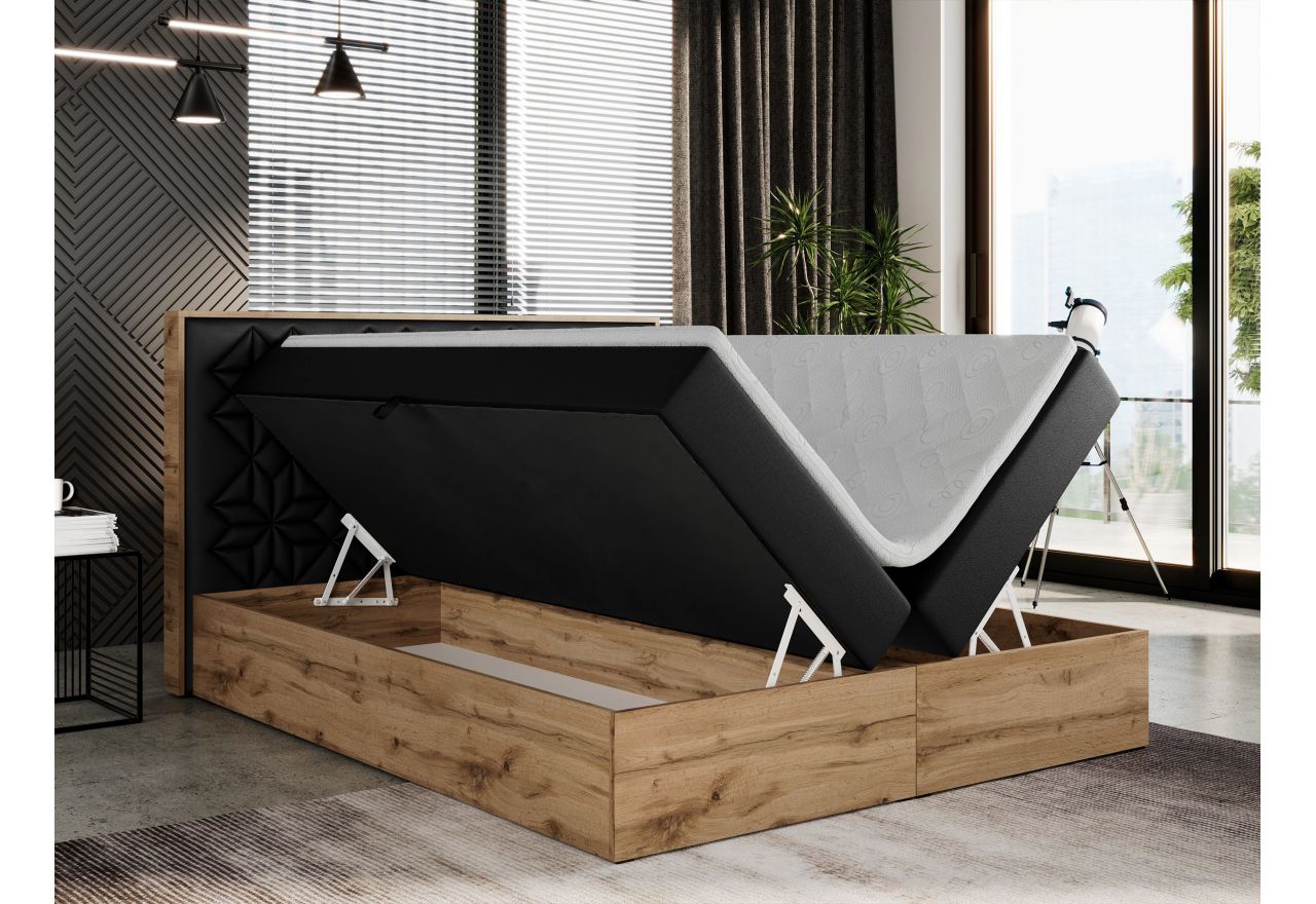 Łóżko kontynentalne NESSI 200x200 - H4 - czarny, ekoskóra