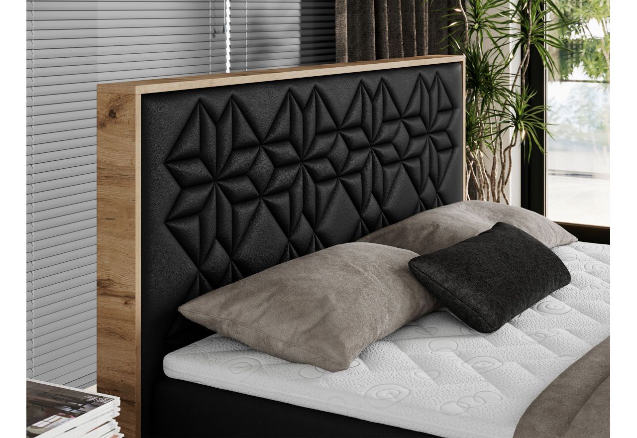 Łóżko kontynentalne NESSI 200x200 - H4 - czarny, ekoskóra