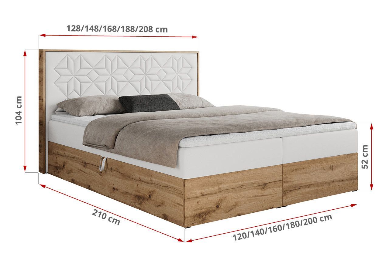 Łóżko kontynentalne NESSI 140x200 - H4 - biały, ekoskóra
