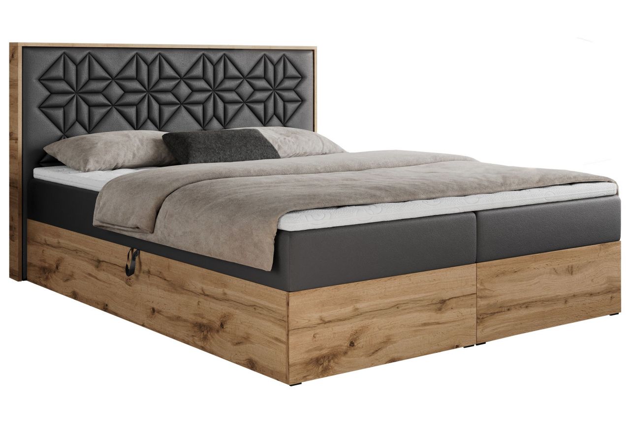 Łóżko kontynentalne NESSI 140x200 - H4 - szary, ekoskóra