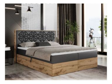 Łóżko kontynentalne NESSI 200x200 - H4 - szary, ekoskóra