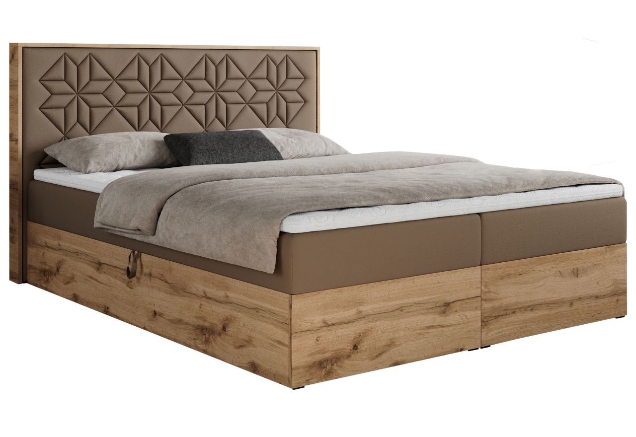 Łóżko kontynentalne NESSI 160x200 - H4 - brązowy, ekoskóra