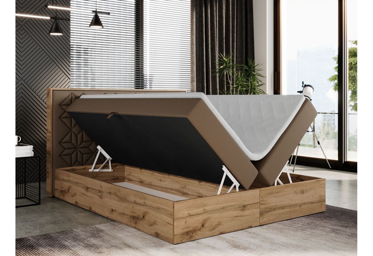 Łóżko kontynentalne NESSI 180x200 - H4 - brązowy, ekoskóra