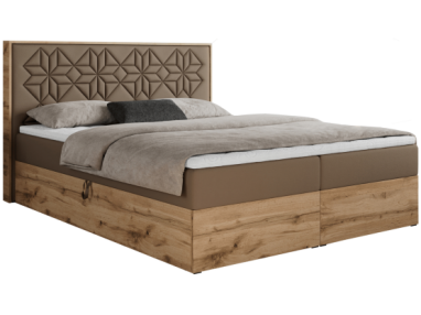 Łóżko kontynentalne NESSI 200x200 - H4 - brązowy, ekoskóra