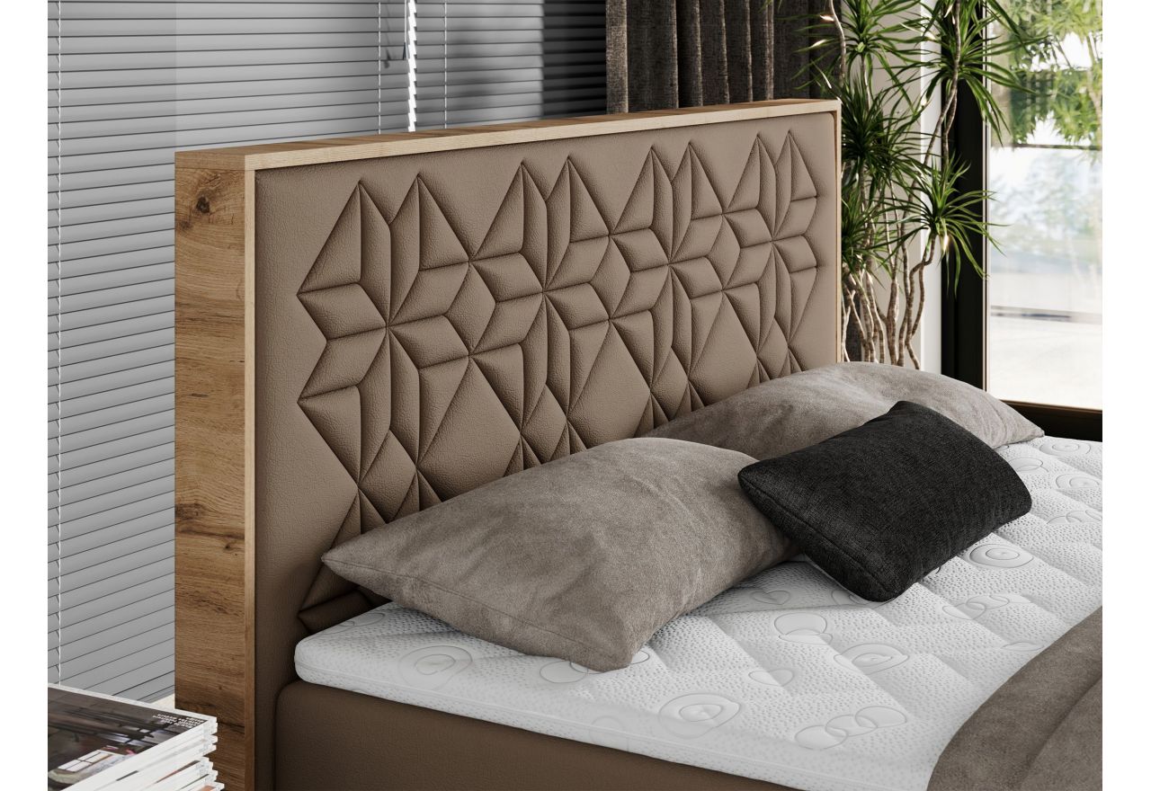 Łóżko kontynentalne NESSI 200x200 - H4 - brązowy, ekoskóra