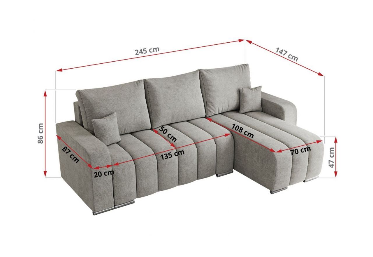 Narożnik KIRASSO L - uniwersalny - jasnoszary, struktura