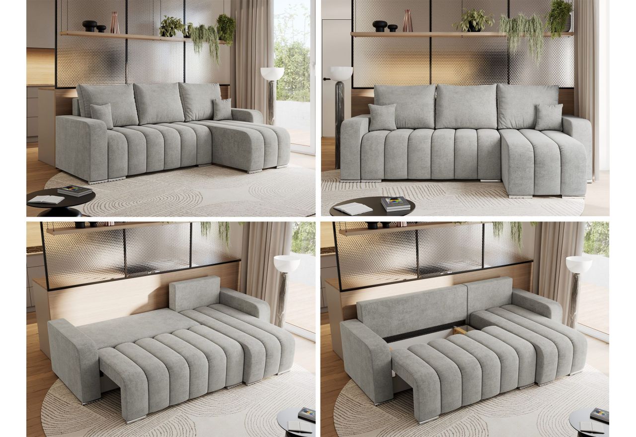 Narożnik KIRASSO L - uniwersalny - jasnoszary, struktura