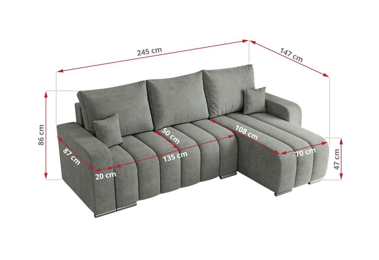 Narożnik KIRASSO L - uniwersalny - szary, struktura