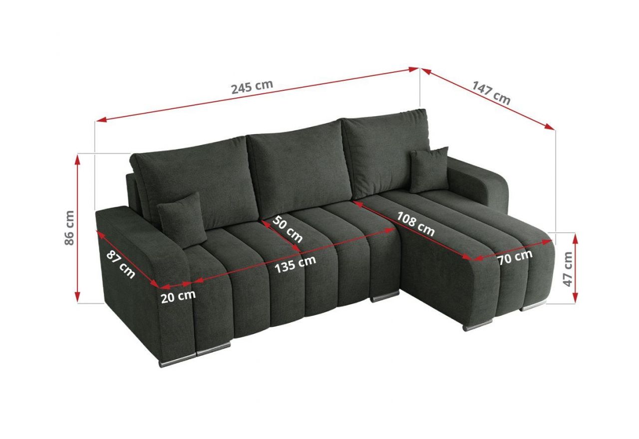 Narożnik KIRASSO L - uniwersalny - ciemnoszary, struktura