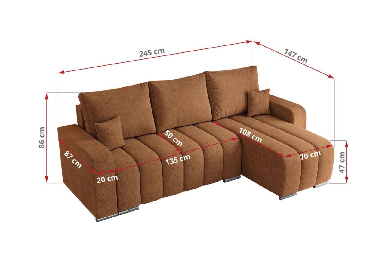 Narożnik KIRASSO L - uniwersalny - pomarańczowy, struktura