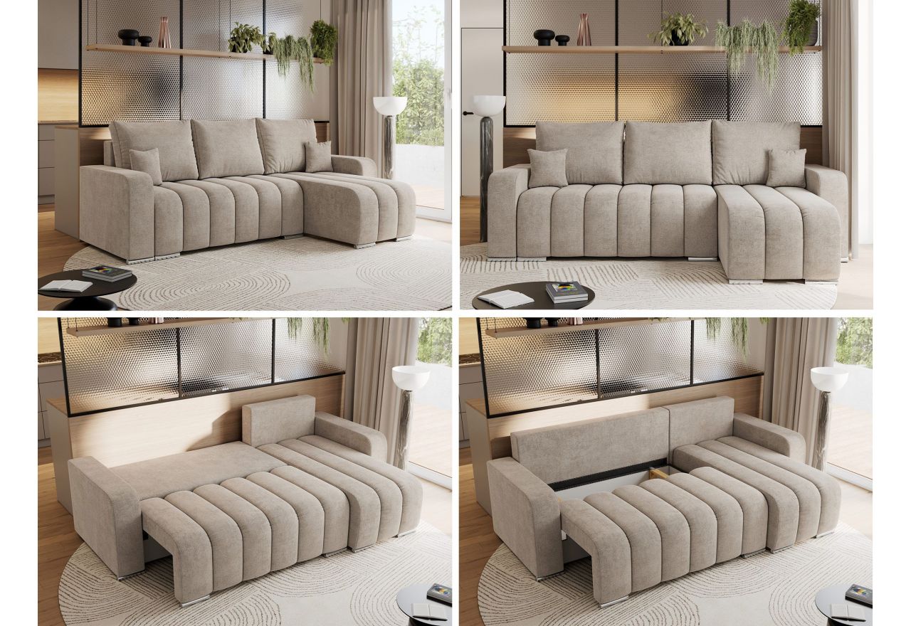 Narożnik KIRASSO L - uniwersalny - beżowy, struktura