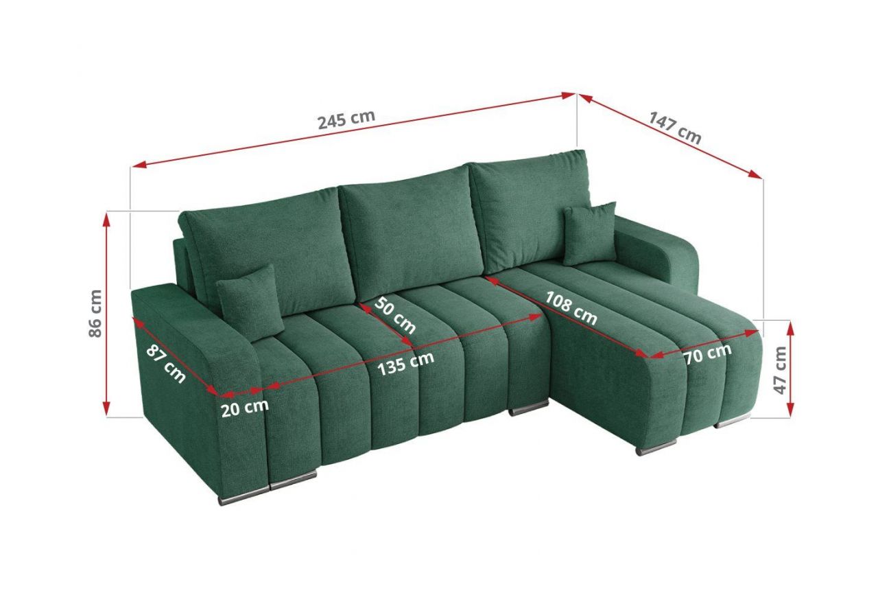 Narożnik KIRASSO L - uniwersalny - ciemnozielony, struktura