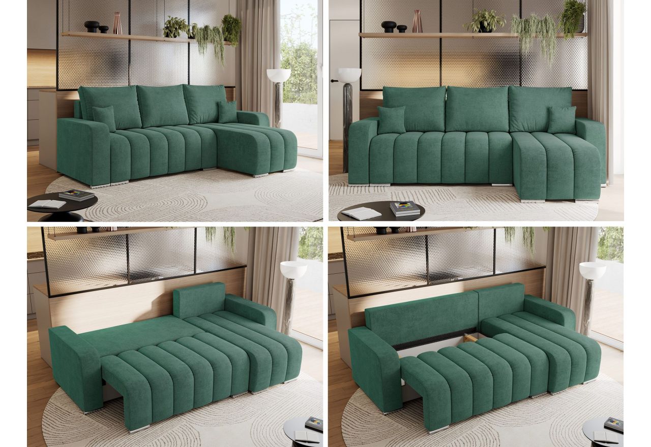 Narożnik KIRASSO L - uniwersalny - ciemnozielony, struktura