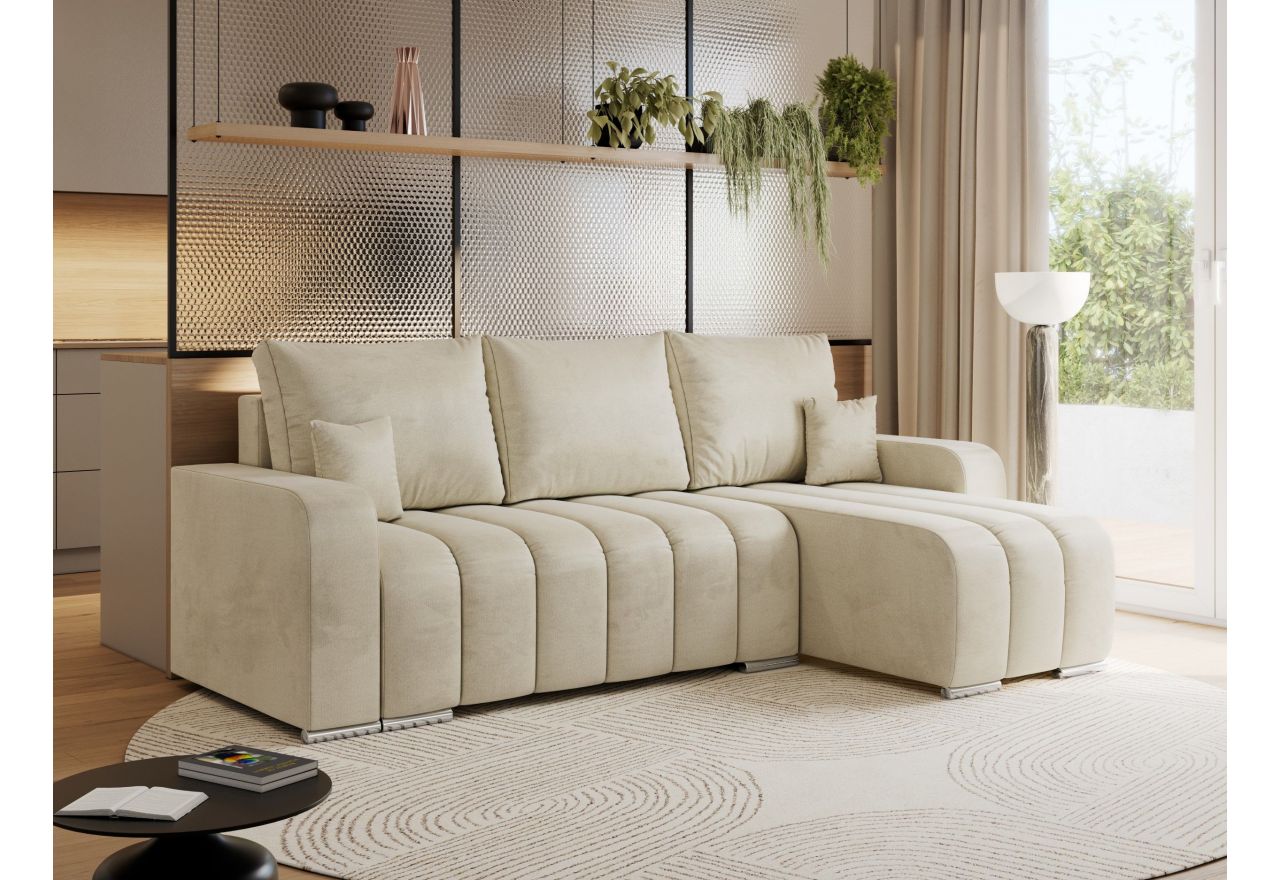 Narożnik KIRASSO L - uniwersalny - beżowy, welwet