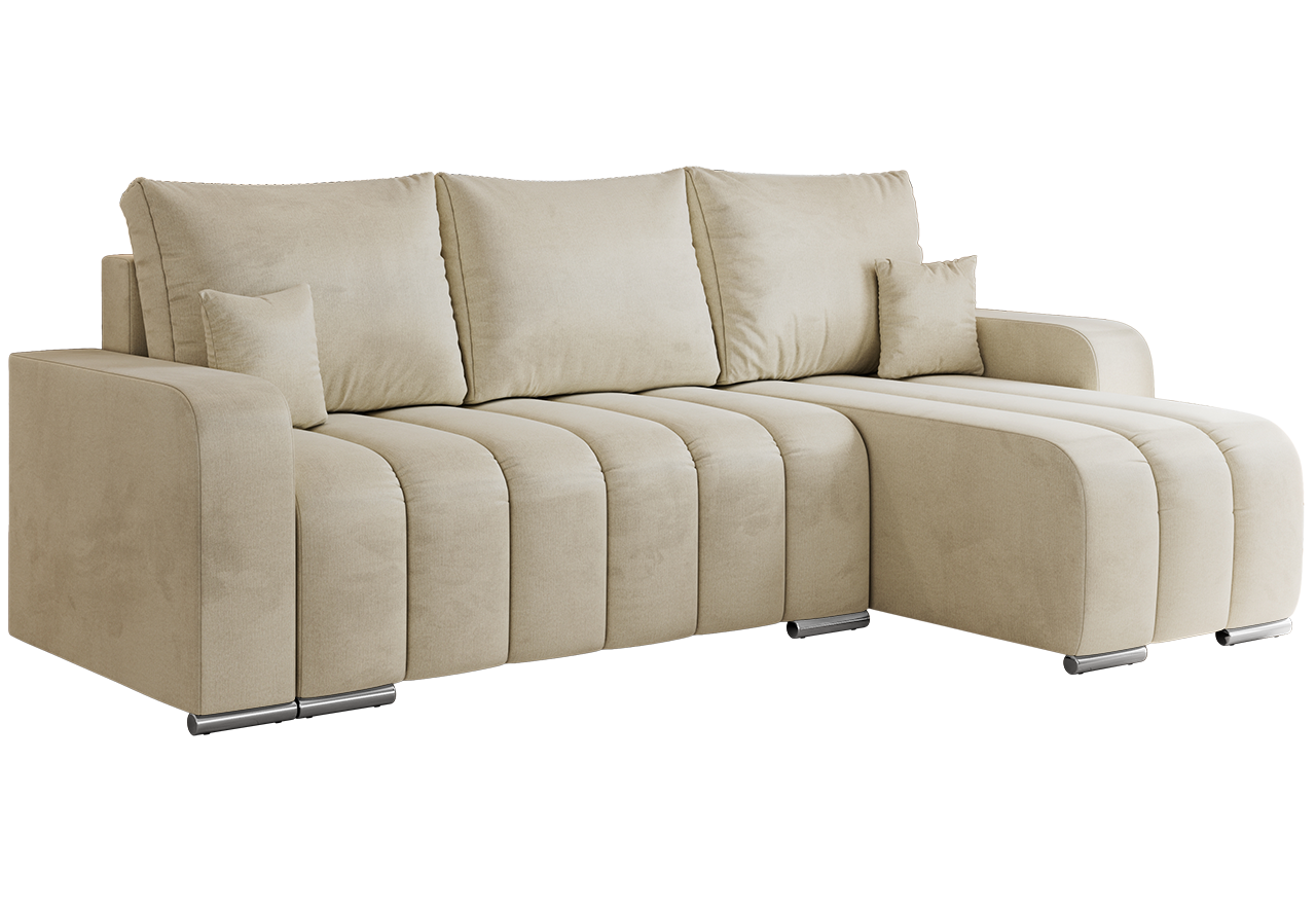 Narożnik KIRASSO L - uniwersalny - beżowy, welwet