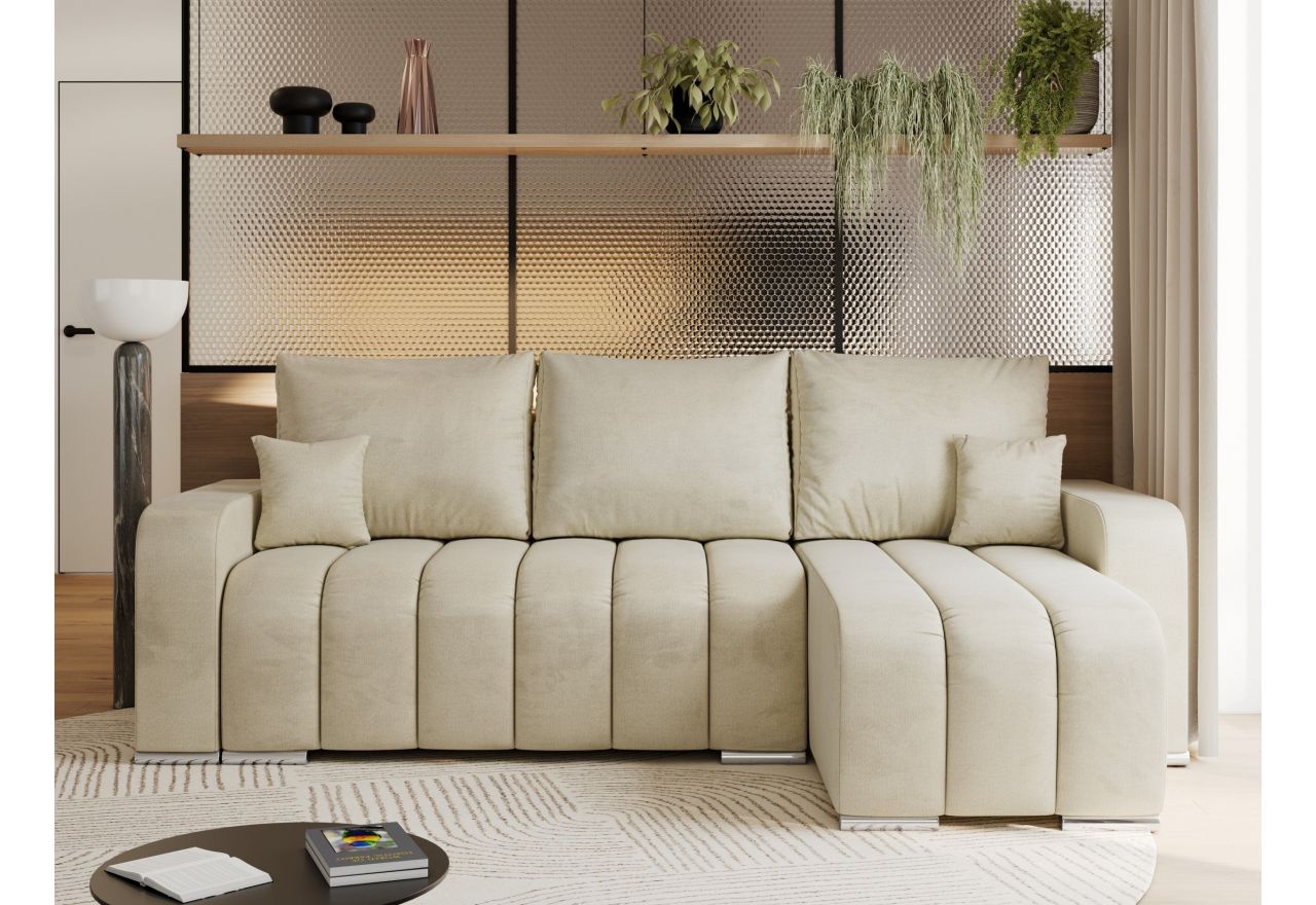 Narożnik KIRASSO L - uniwersalny - beżowy, welwet