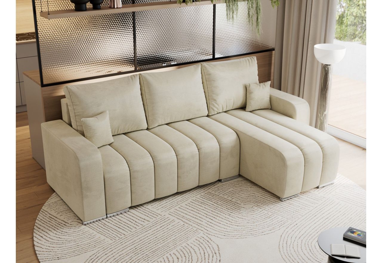 Narożnik KIRASSO L - uniwersalny - beżowy, welwet