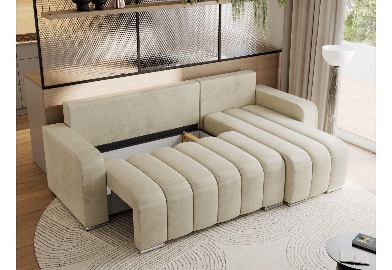 Narożnik KIRASSO L - uniwersalny - beżowy, welwet