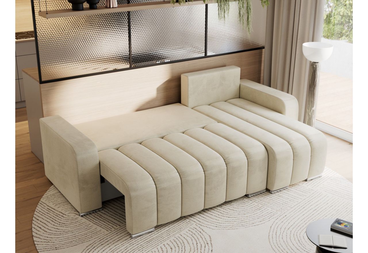 Narożnik KIRASSO L - uniwersalny - beżowy, welwet