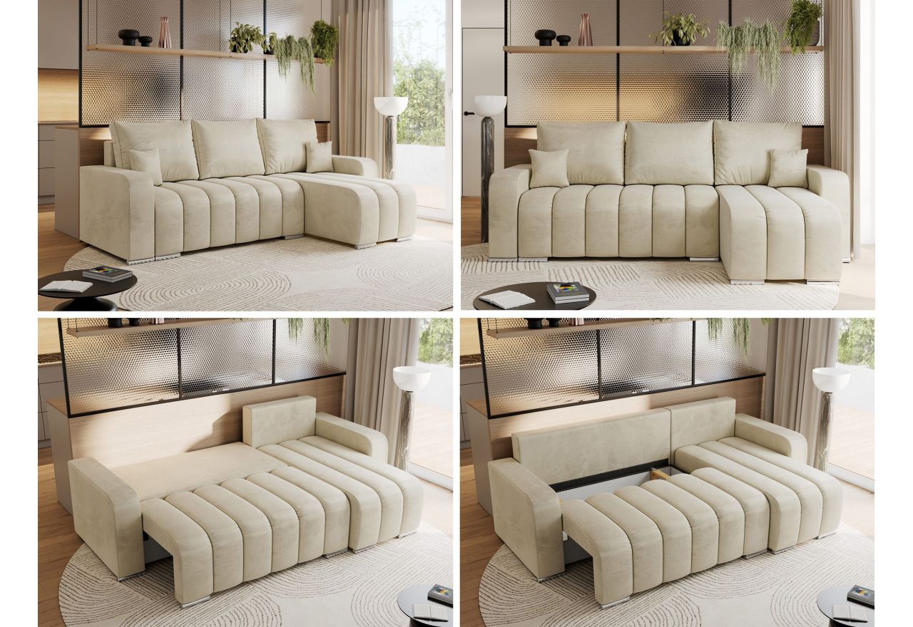 Narożnik KIRASSO L - uniwersalny - beżowy, welwet