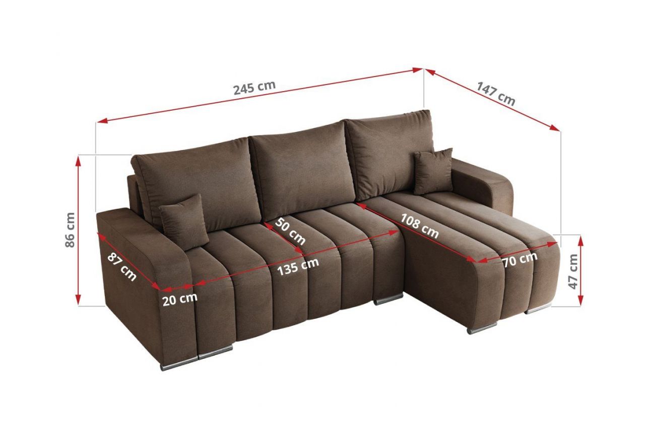 Narożnik KIRASSO L - uniwersalny - brązowy, welwet