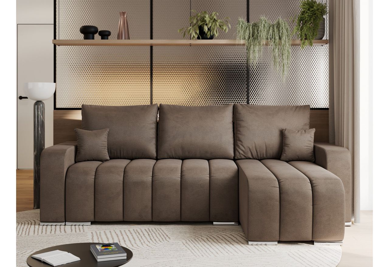 Narożnik KIRASSO L - uniwersalny - brązowy, welwet