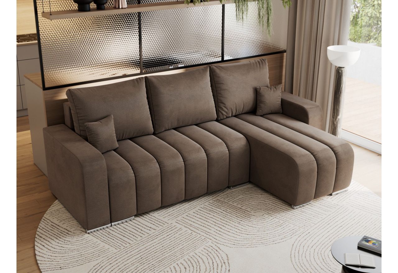 Narożnik KIRASSO L - uniwersalny - brązowy, welwet