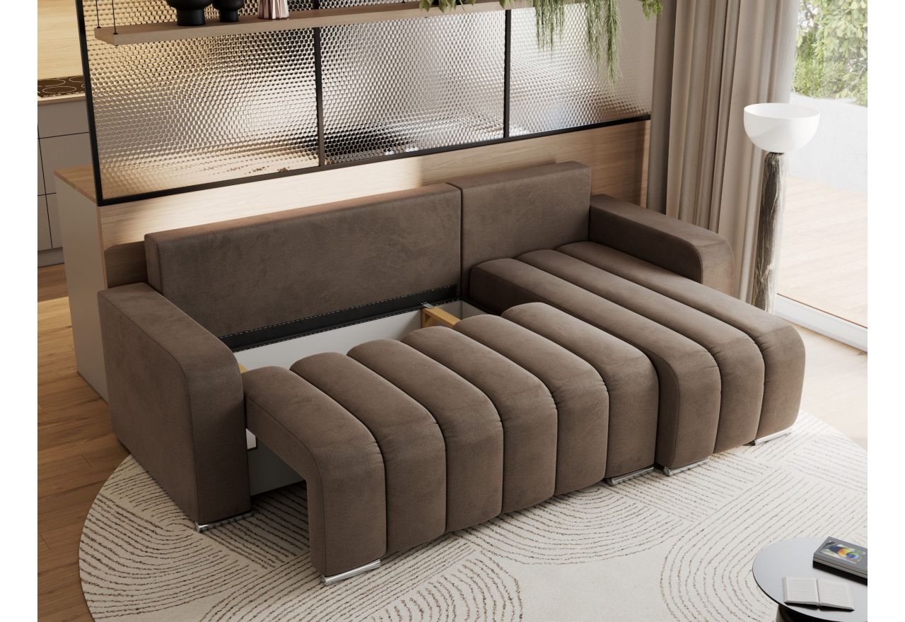 Narożnik KIRASSO L - uniwersalny - brązowy, welwet