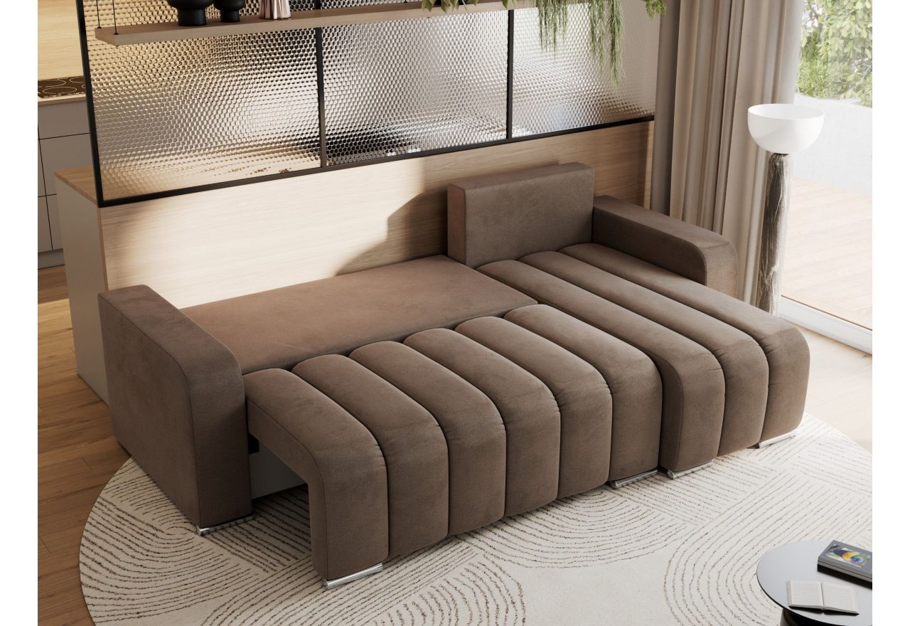 Narożnik KIRASSO L - uniwersalny - brązowy, welwet