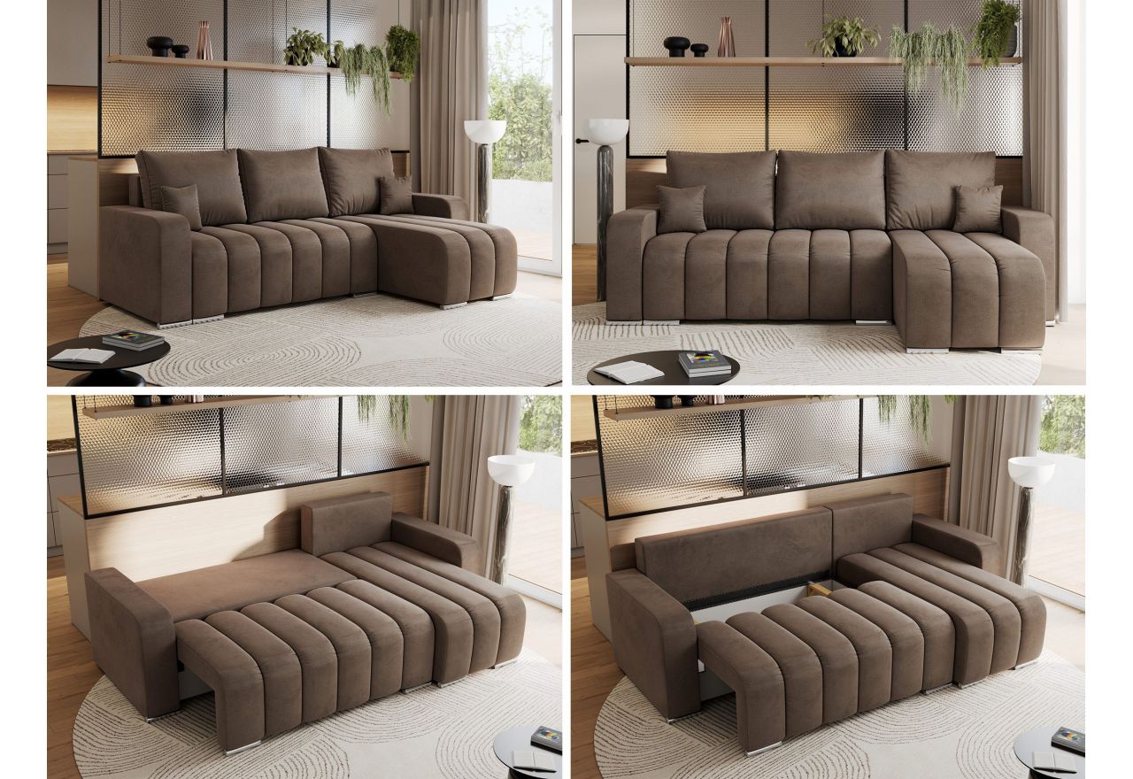 Narożnik KIRASSO L - uniwersalny - brązowy, welwet