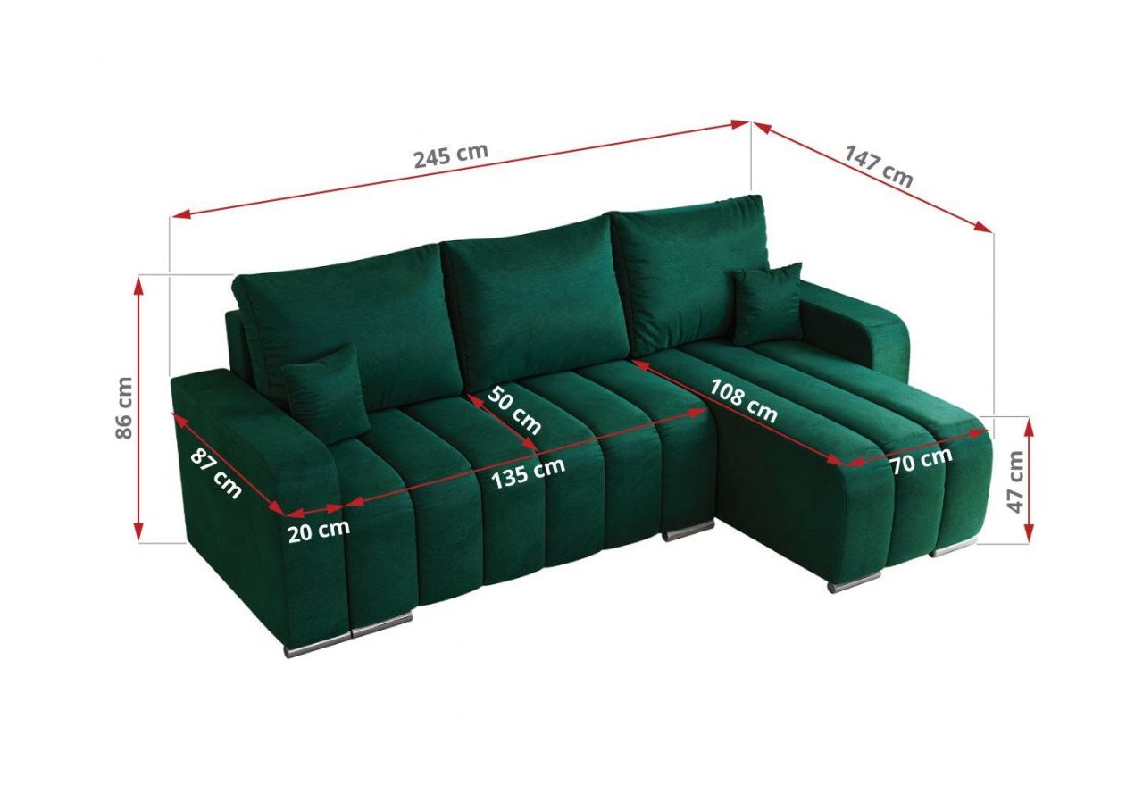 Narożnik KIRASSO L - uniwersalny - ciemnozielony, welwet