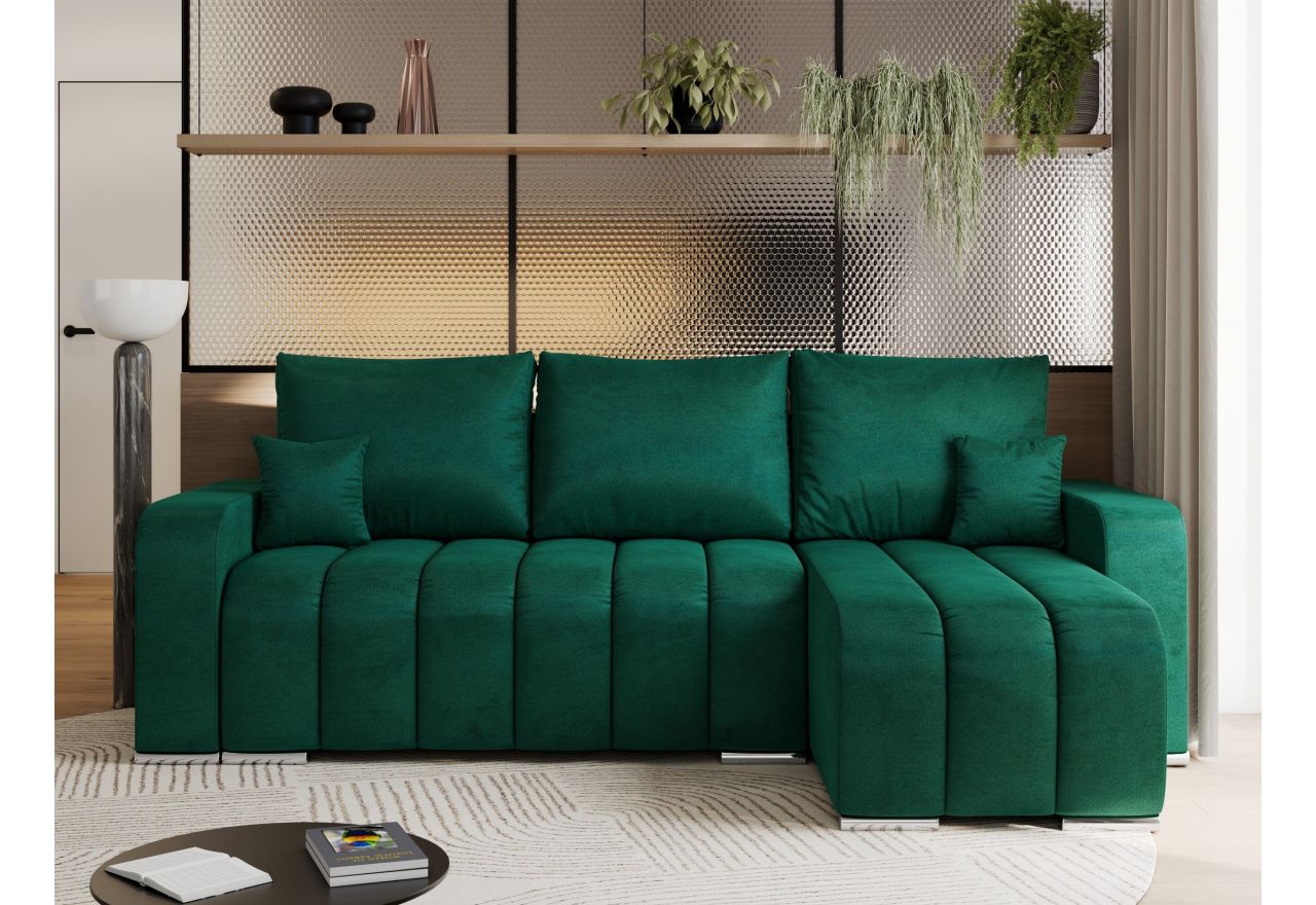 Narożnik KIRASSO L - uniwersalny - ciemnozielony, welwet